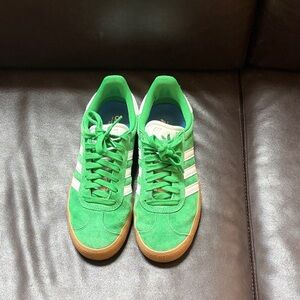adidas Men’s Green Suede Gazelle Sneakers with White Stripes